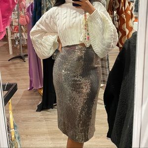 Alice and Olivia silver sequin pencil skirt